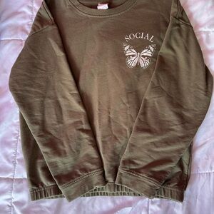 Olive Green Social Butterfly Sweatshirt